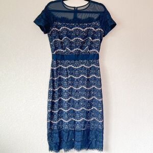 Jax Navy Blue Lace Overlay Cocktail Dress, Size 6